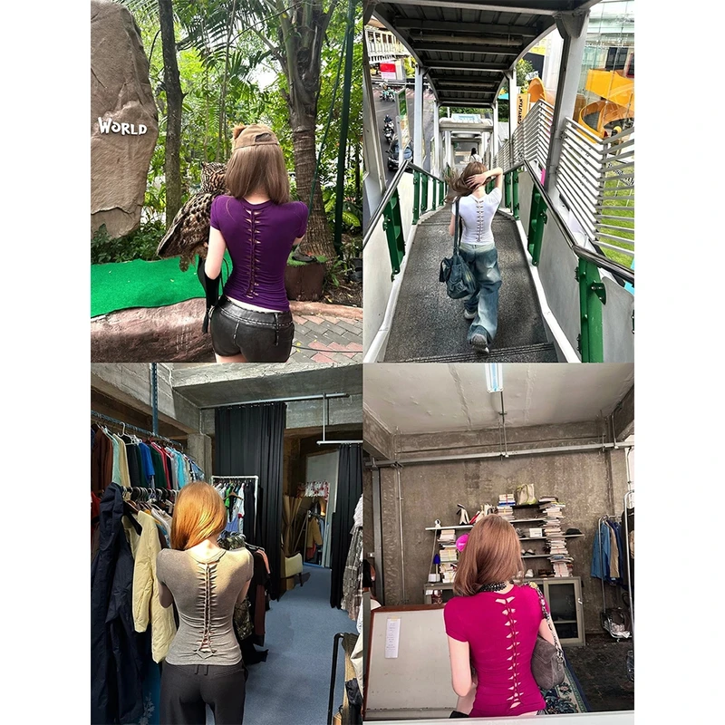 初代陷阱收腰显瘦正肩短袖T恤女设计感内搭上衣（带胸垫）80056