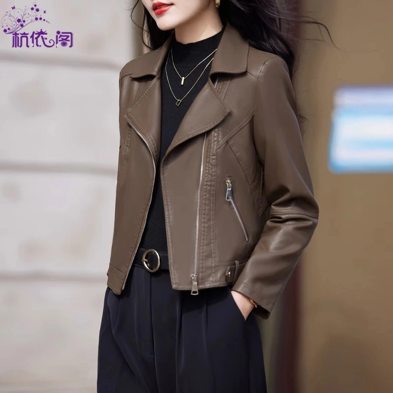 小皮衣外套女短款2025春秋新款修身显瘦气质休闲PU皮机车夹克上衣