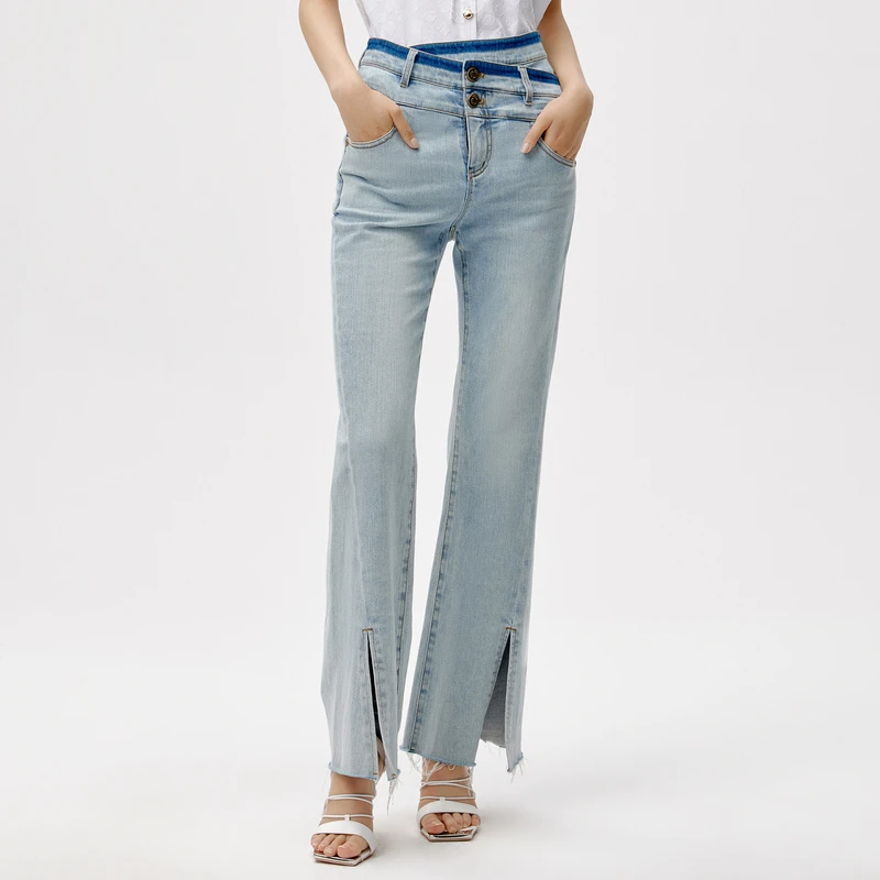 【Tina专属】HPLY荷比俪假两层腰封式高腰喇叭牛仔裤HYC22420065