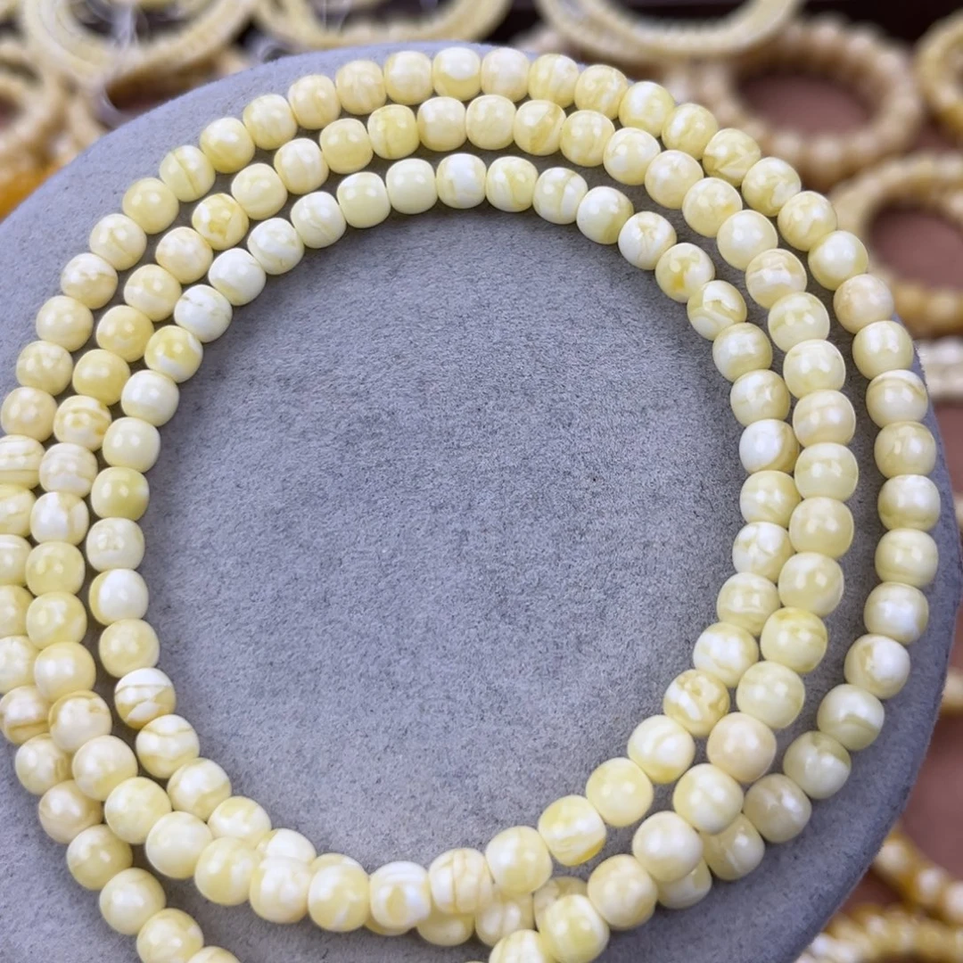 蜜蜡未镶嵌颈饰纯天然俄料白蜡金纹虎皮6*5.5