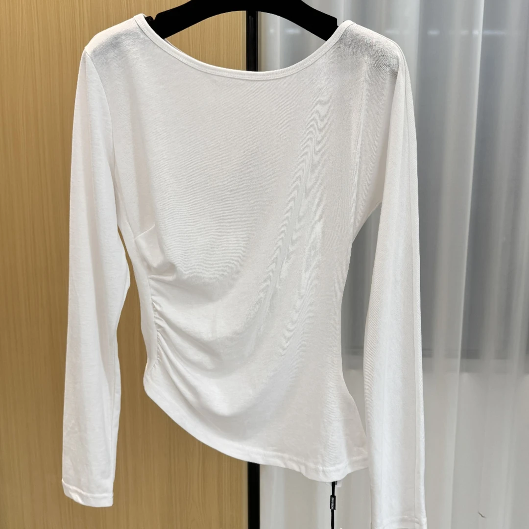 <猪猪出品>百搭时尚修身显瘦字母设计感长袖打底T恤