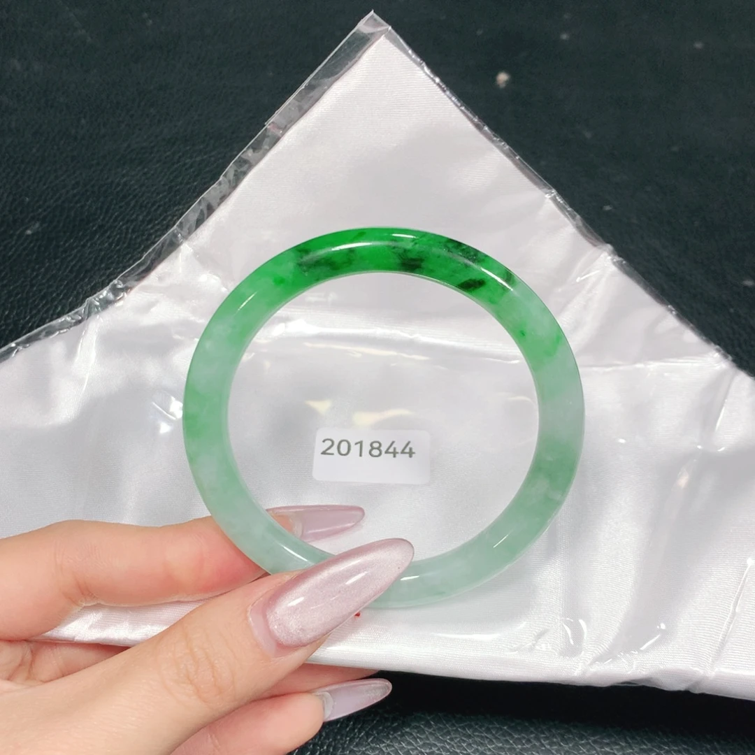 翡翠未镶嵌手镯56小细条辣绿半山水04