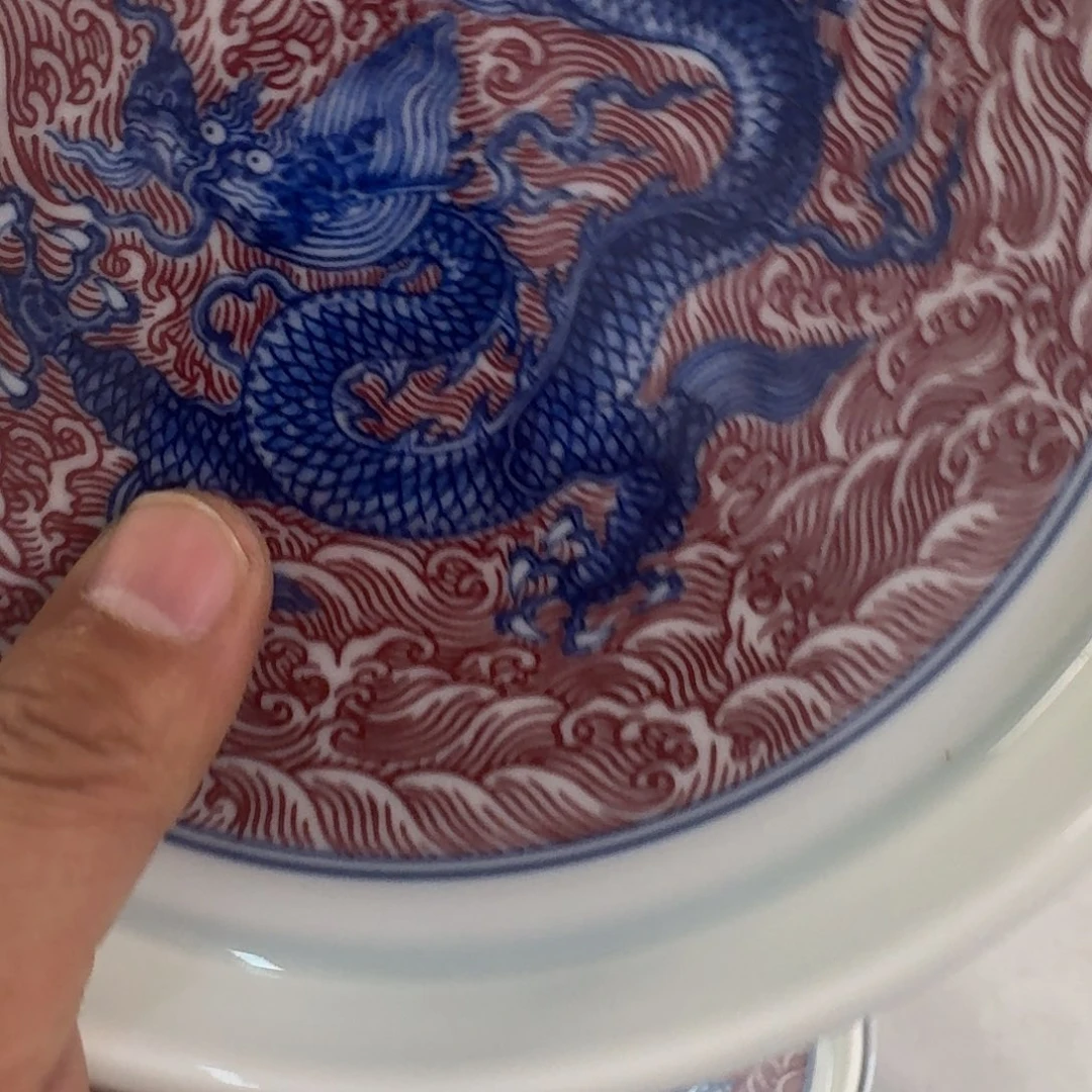 摆件釉里红海水龙大壶承
