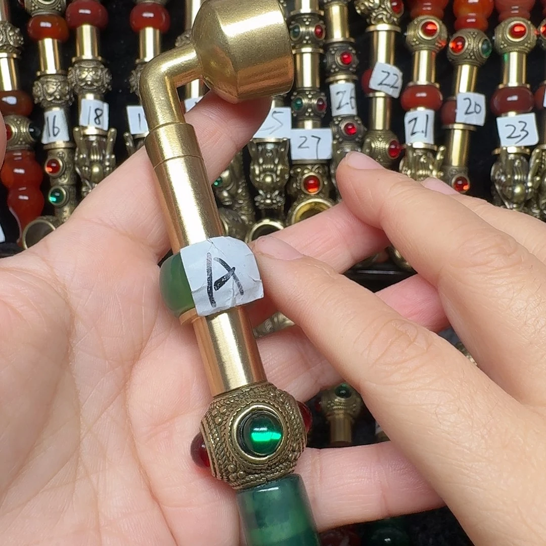 黄铜绿色烟锅2公分A款