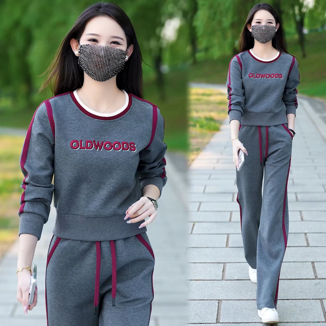 街头风时尚休闲风阔腿裤宽松显瘦春秋洋气炸街减龄运动两件套