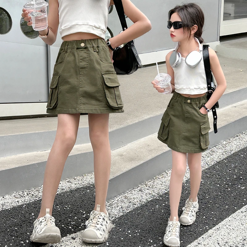 女童夏季工装裙童装半身裙2025新款夏季儿童短裙女大童休闲洋气潮