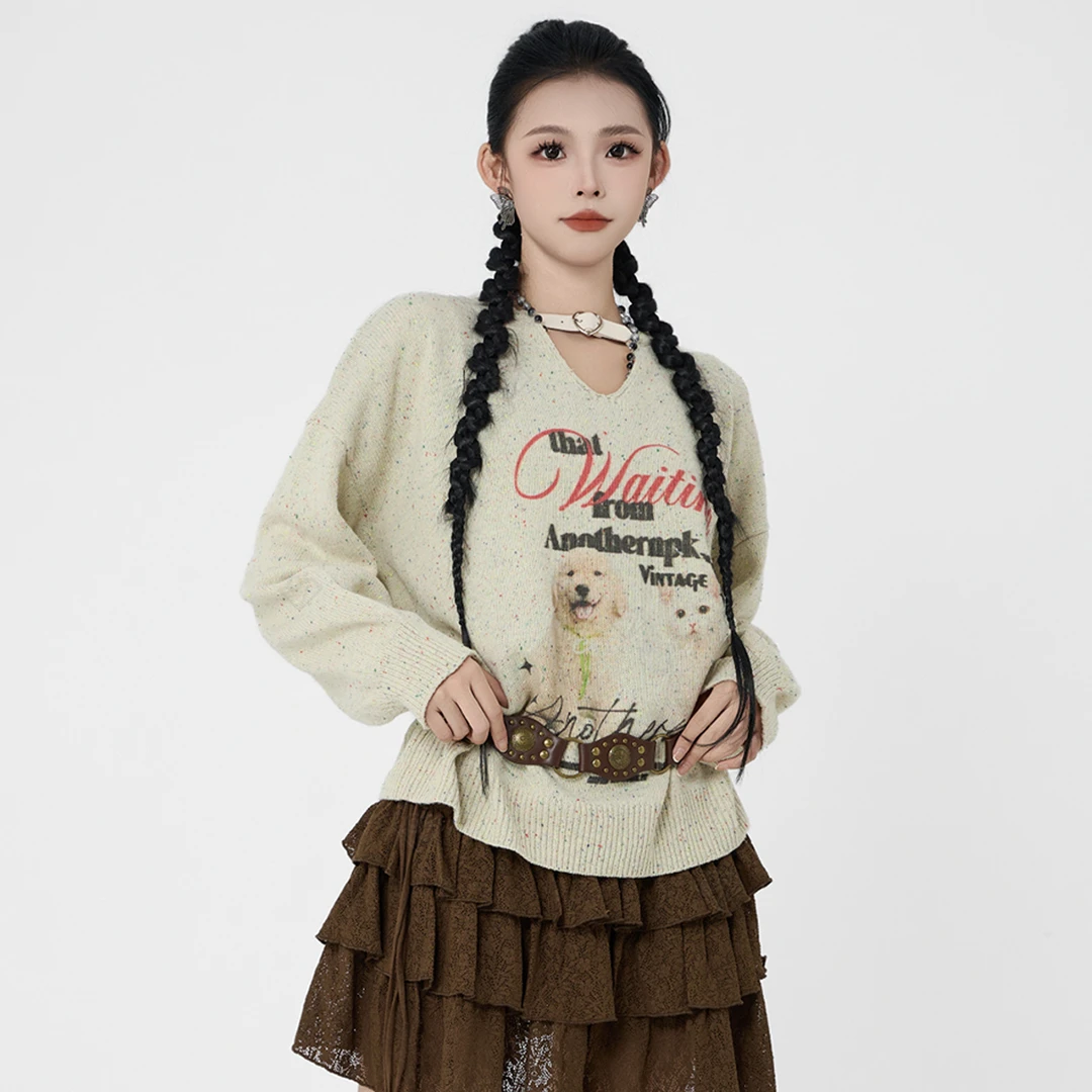 ANPK女装时尚纯欲美式风格做旧宽松毛衣AD141I8661