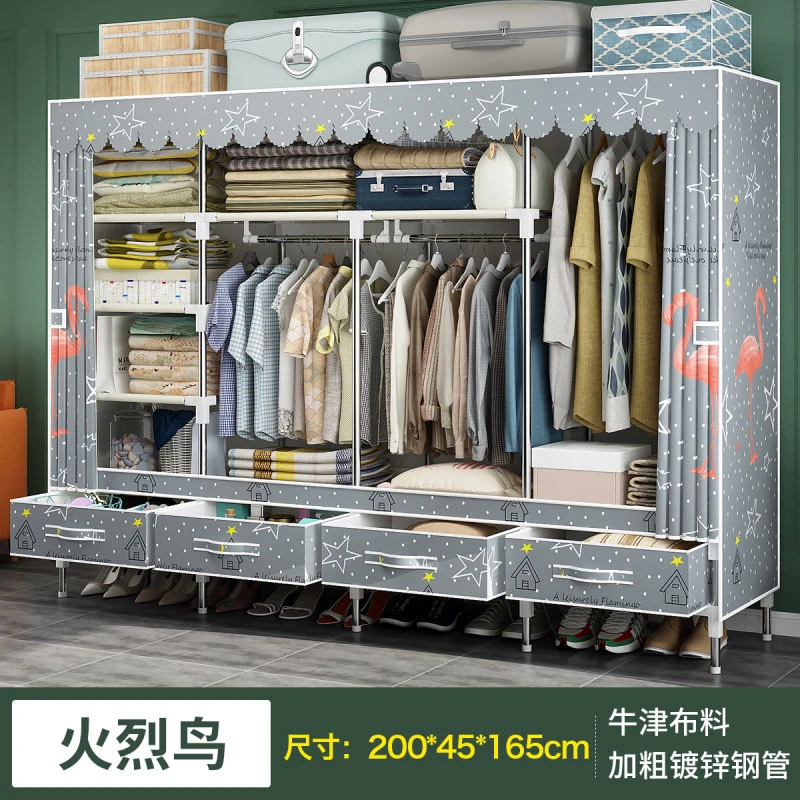 布柜加粗钢管带抽屉简易衣柜加厚牛津布大号衣橱宿舍防尘组合衣柜