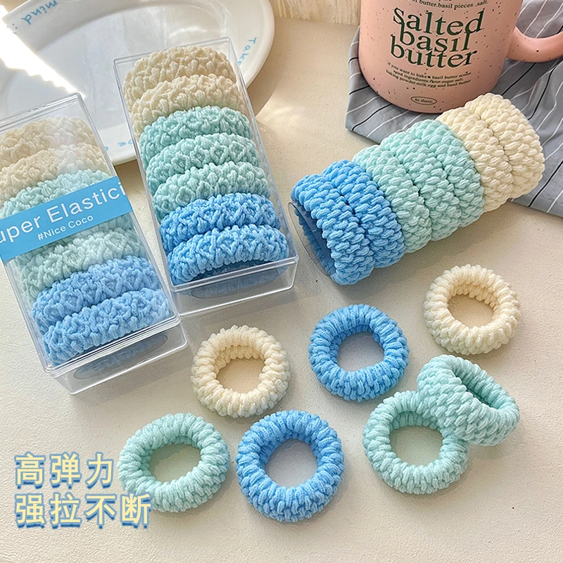 海盐蓝发绳发圈加粗高弹力头绳扎高马尾橡皮筋小清新简约少女发饰