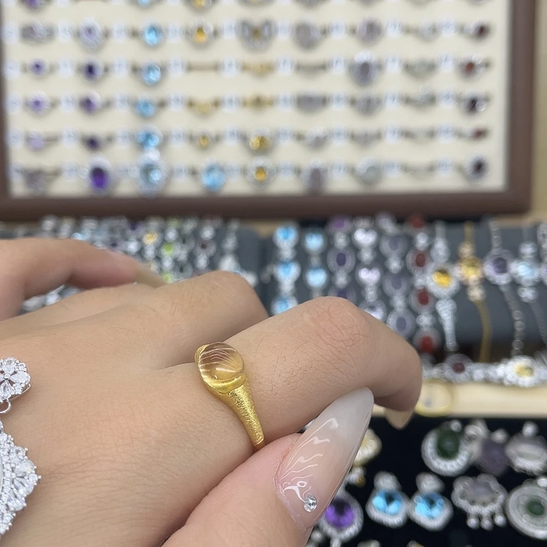 福***多银S925镀金镶嵌黄晶戒指