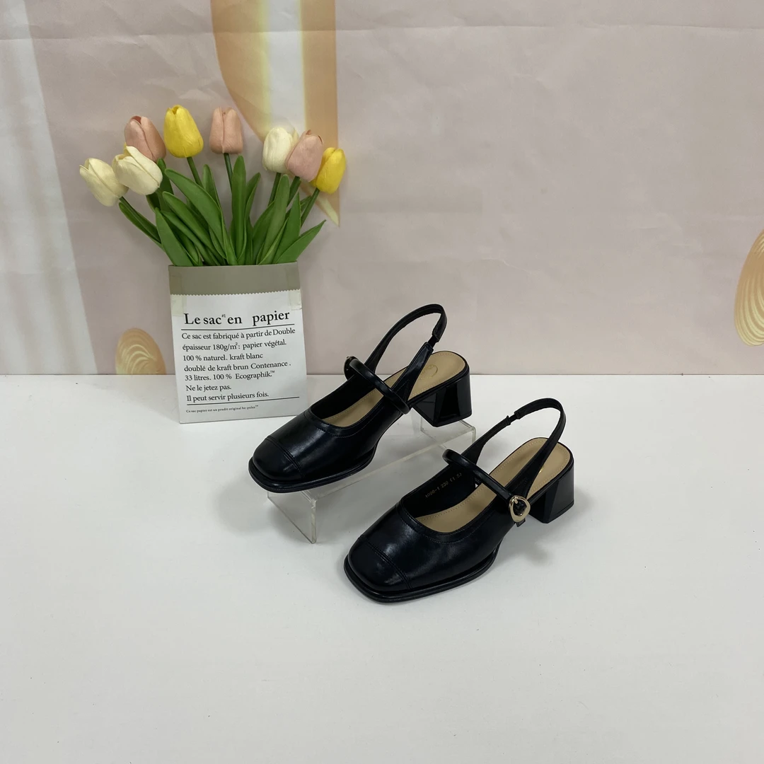 1098-1夏季新款时尚百搭一字带粗跟包头凉鞋F