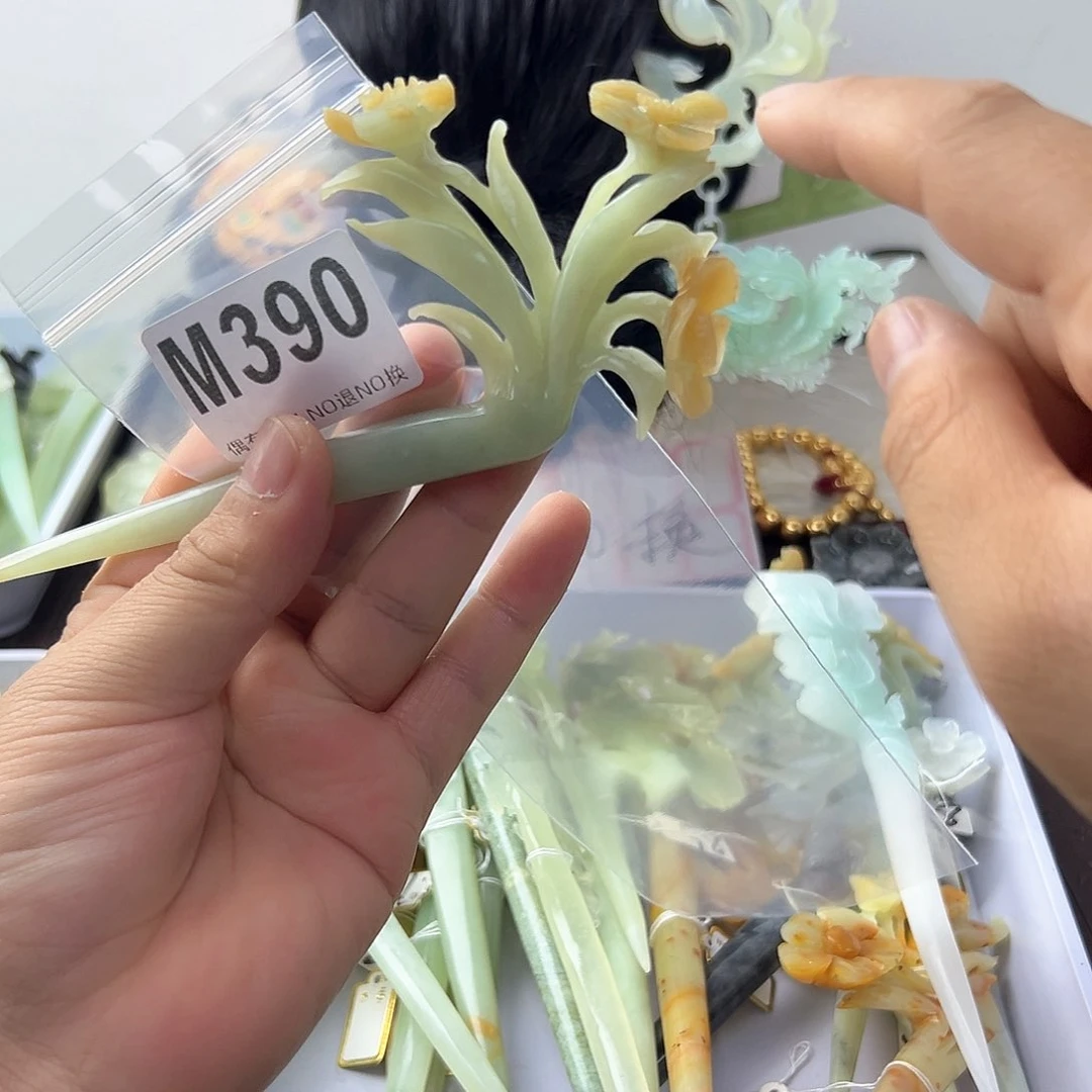 合金蛇纹石玉发饰阿*