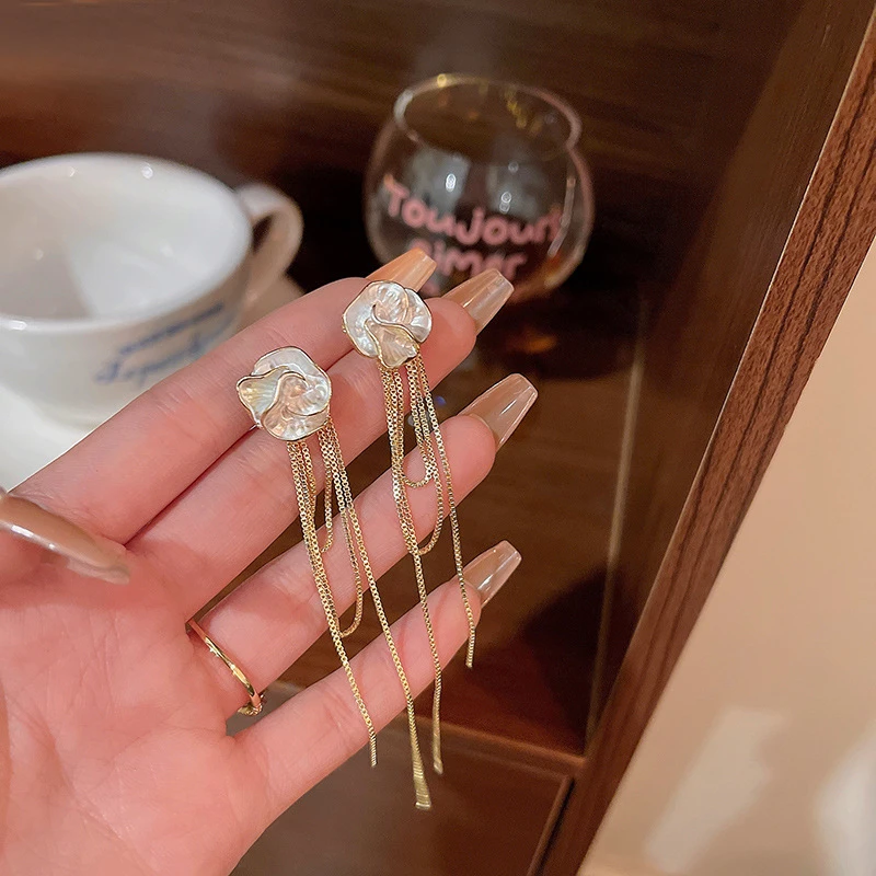 合金手链 山茶花925银流苏耳饰花朵耳环气质轻奢时尚百搭