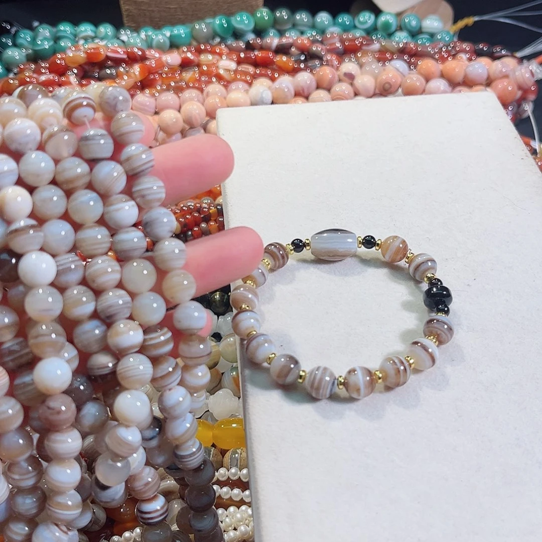 玛瑙/玉髓未镶嵌珠宝半成品千层蚕丝玛瑙一条10mm