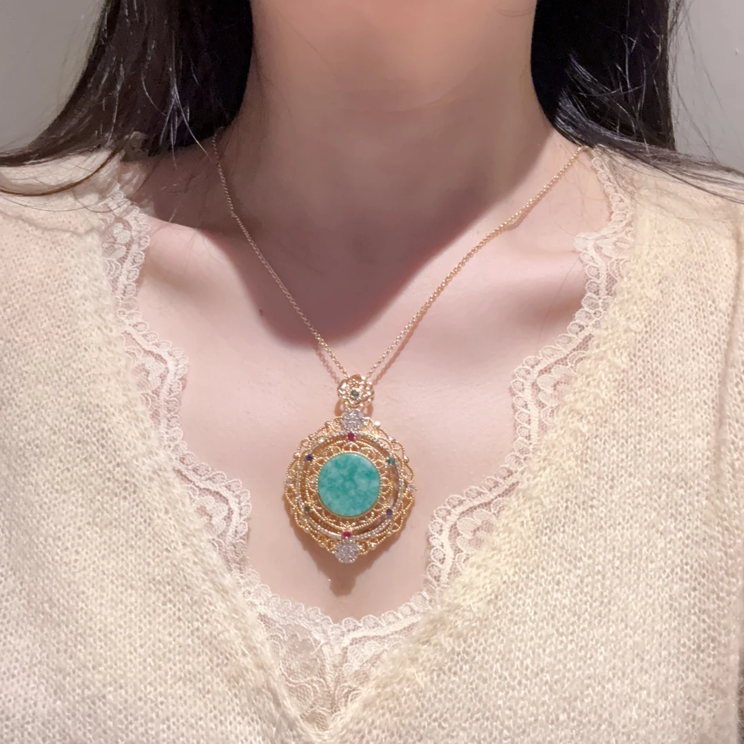 项链  Q56时尚潮流高端豪镶大圆牌吊坠19*8mm