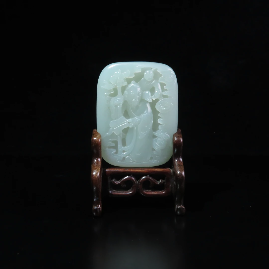 清代浮雕寿星纹玉砚屏/MZ429991/和田玉/民族文物