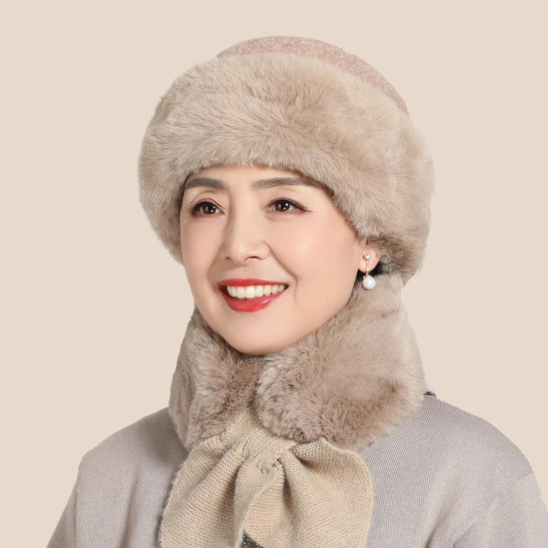 妈妈帽子女冬保暖防寒洋气中老年帽秋冬老太太时尚绵羊毛呢盆帽围