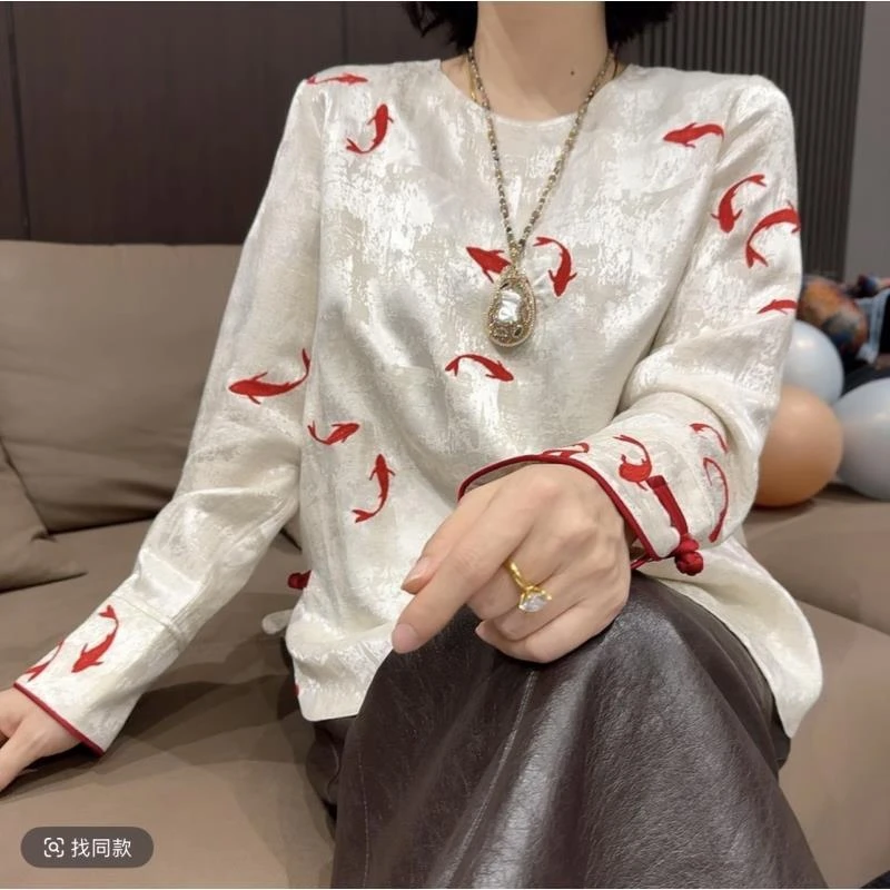 【深圳南油二姐】国风气质时尚长袖小鲤鱼小鱼衬衫打底88921