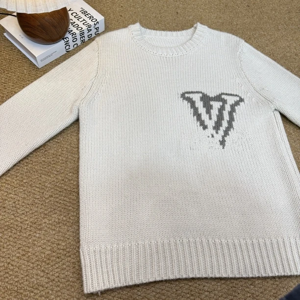 秋冬款百搭圆领长袖针织毛衣男女情侣宽松休闲