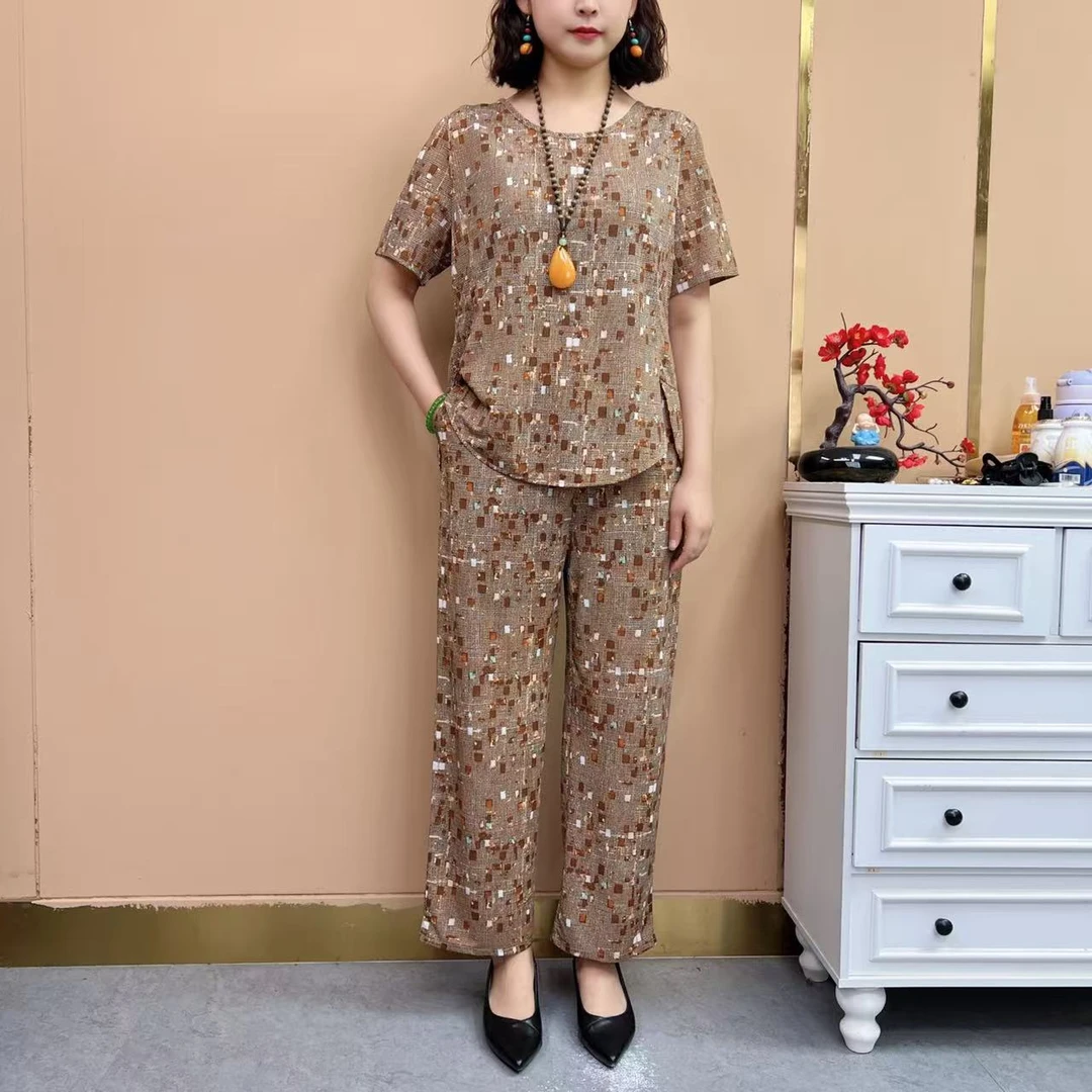 #6456时尚2025新款休闲气质夏季短袖套装