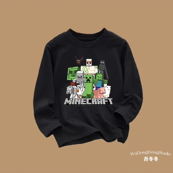 我的世界 儿童纯棉长袖圆领T恤秋季薄款男童女童趣味卡通印花上衣