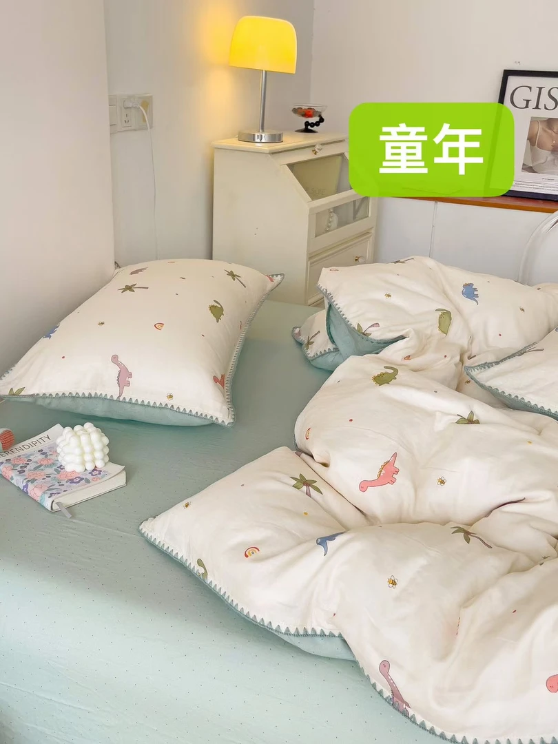 清仓！小玲子 童年 A类全棉双层纱印染三角贝壳边三件套四件套