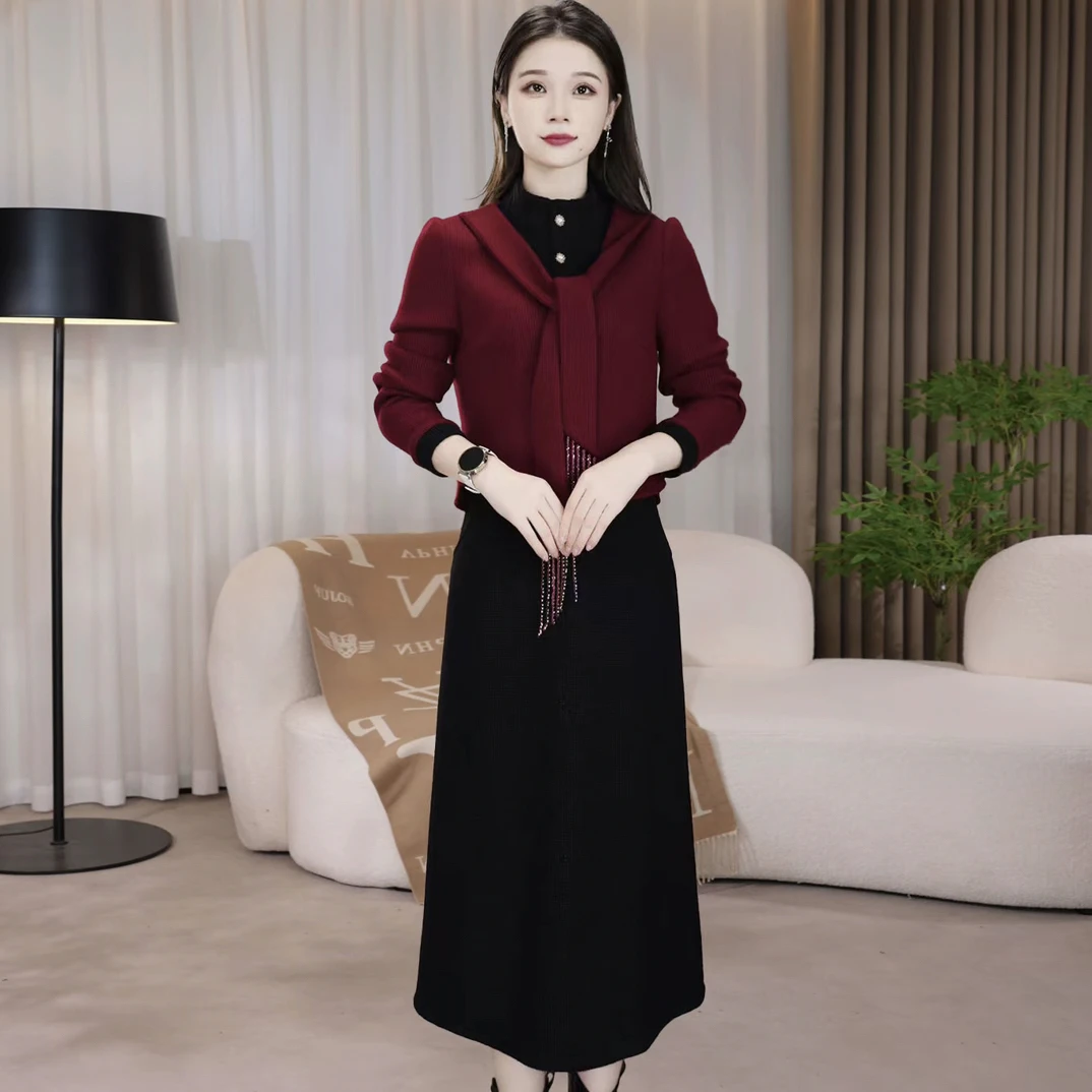 连衣裙显瘦气质长袖洋气长袖时尚中长裙秋冬显瘦气质长袖