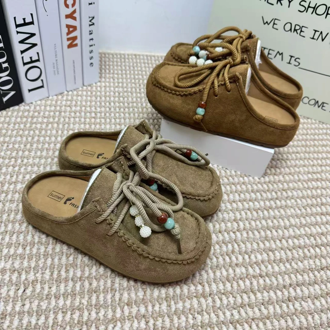 勃肯鞋5cm内增高2025秋季新款时尚半包拖鞋低帮厚底软皮包头拖