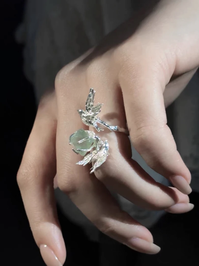 合金戒指 飞鸟与玉定制天然紫英石未打磨介意慎拍戒指