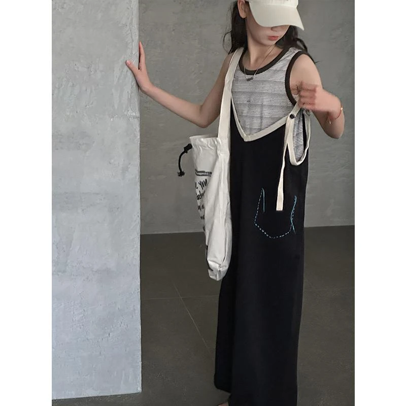 K28337女童背心儿童无袖上衣2025夏装新款女大童条纹打底衫休闲潮