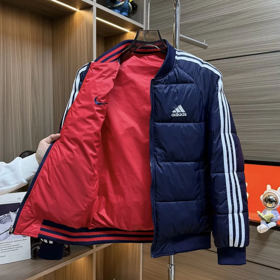 冬季新款时尚百搭刺绣双面穿加厚连帽棉服外套