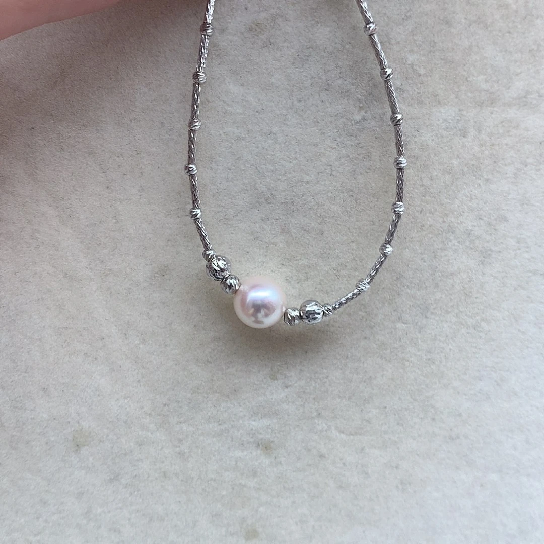 银S925镶嵌海水珍珠8-8.5mm ak菠萝链