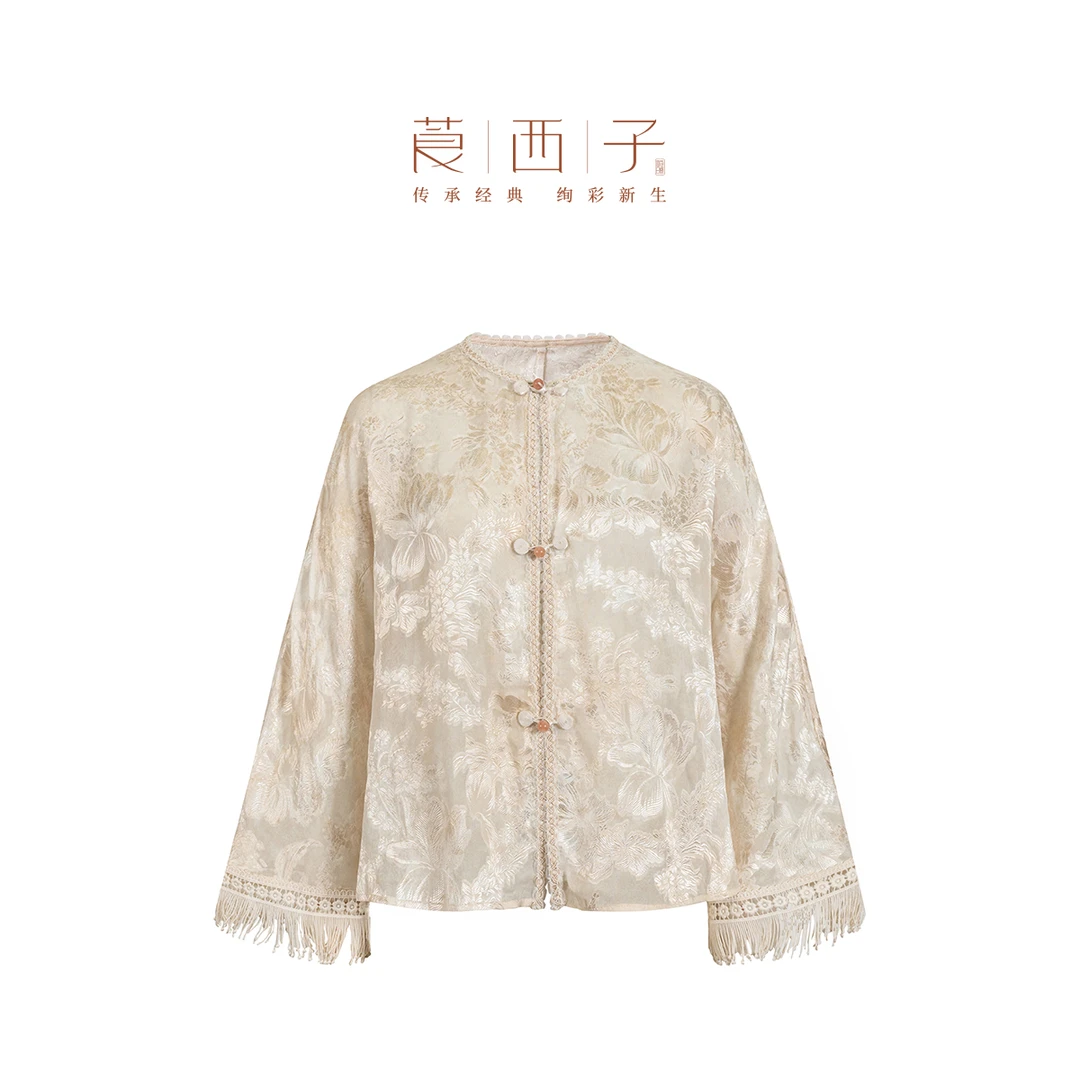 【云洲】国风出游穿搭薄款防晒小众轻奢桑蚕丝圆领洋气短外套通勤