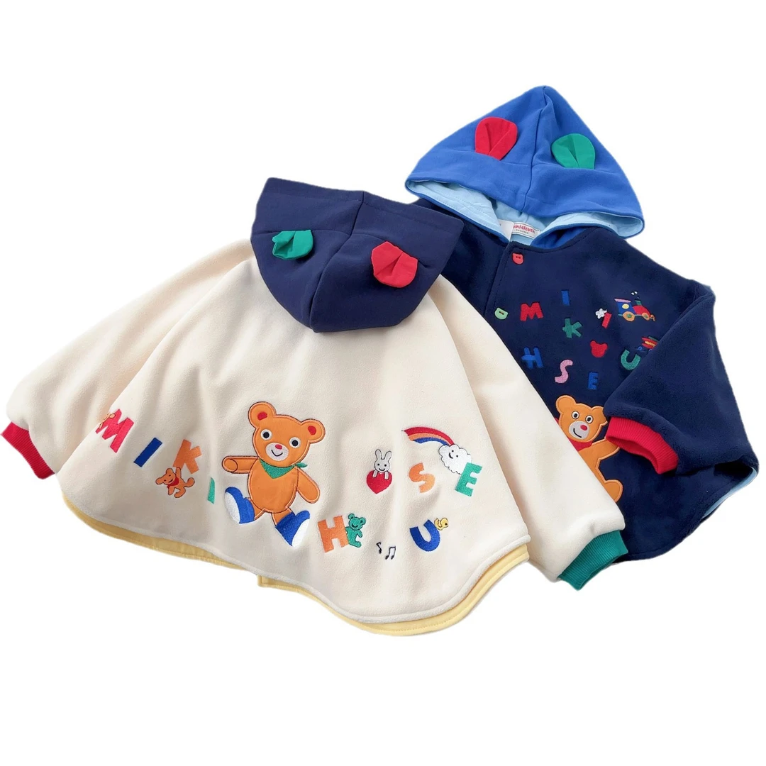 秋冬款摇粒绒加厚日系男女童可爱披肩防风保暖斗篷连帽miki外套