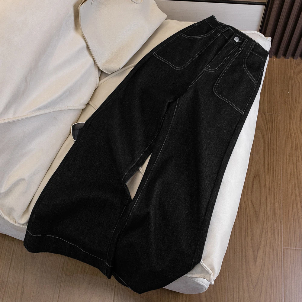 860不贴腿微喇叭高腰牛仔裤女2025早秋复古宽松显瘦百搭拖地阔腿