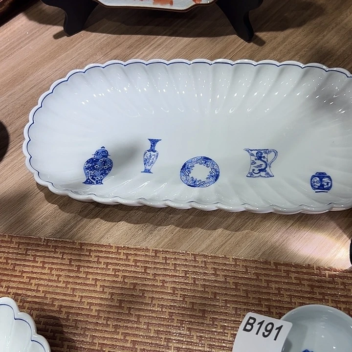 桔***吉瓷片椭圆盘子深川