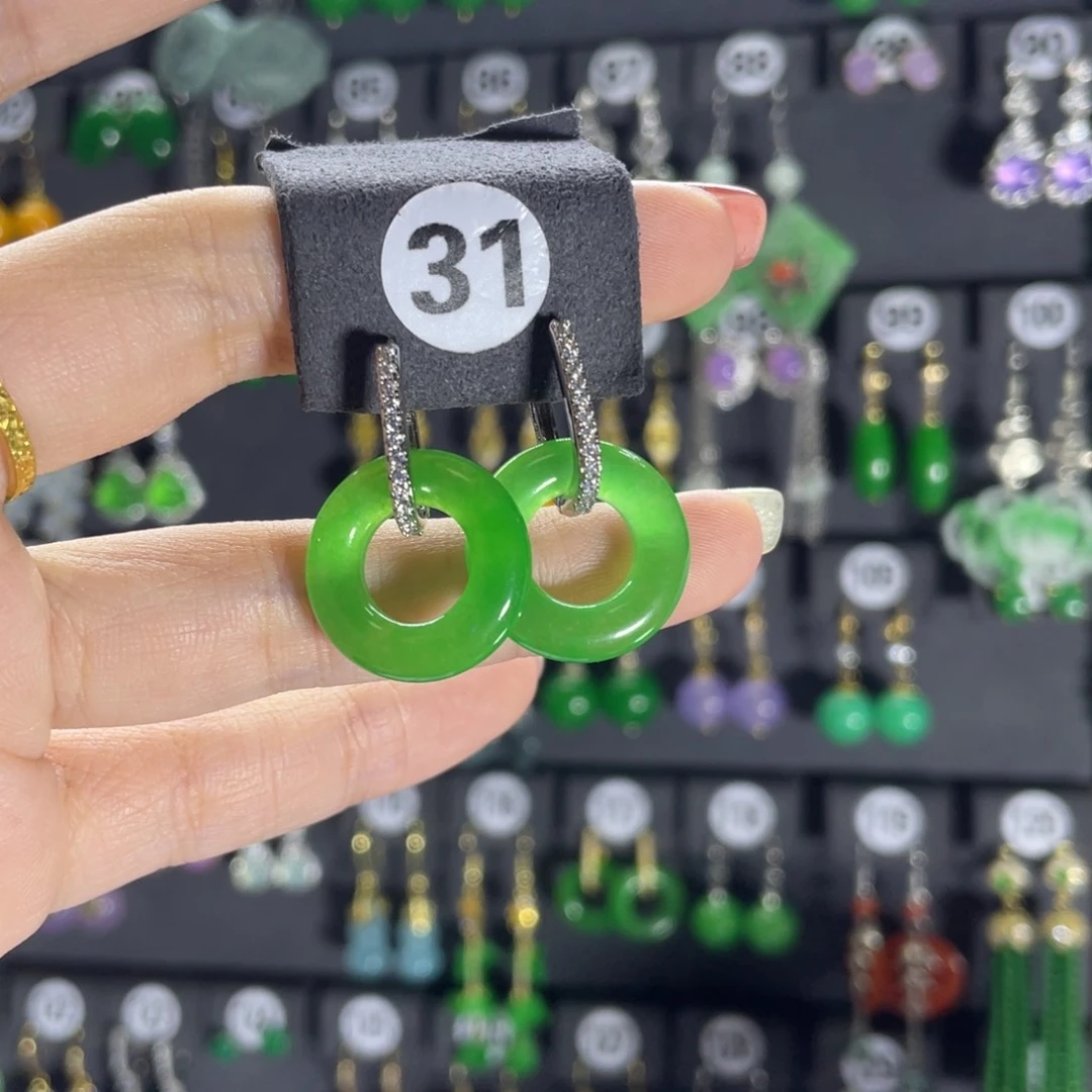 银S925镶嵌翡翠耳饰31