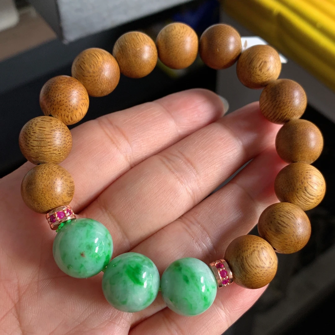 天然翡翠A货冰润飘绿飘阳绿绿色圆珠手串单珠散珠卡13.5mm缅甸玉