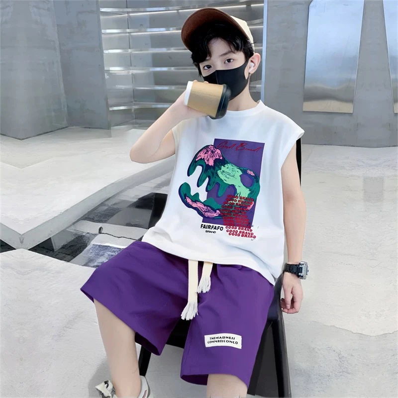 【冰皮网孔】男童2025爆款冰凉套装两件套男童夏款潮流无袖短裤