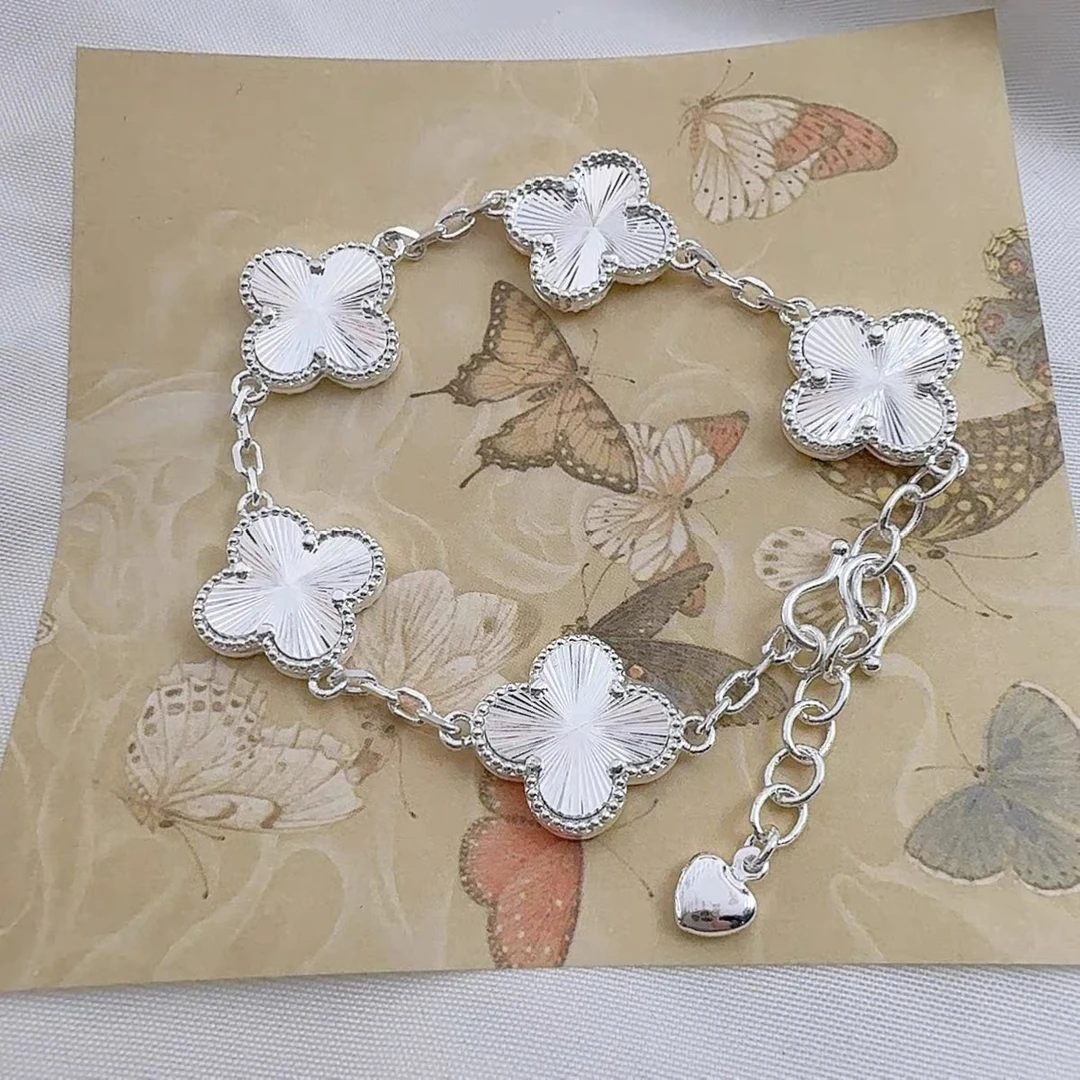 足银手链 999.9足银A104四叶草五花手链时尚轻奢高级可调节15M