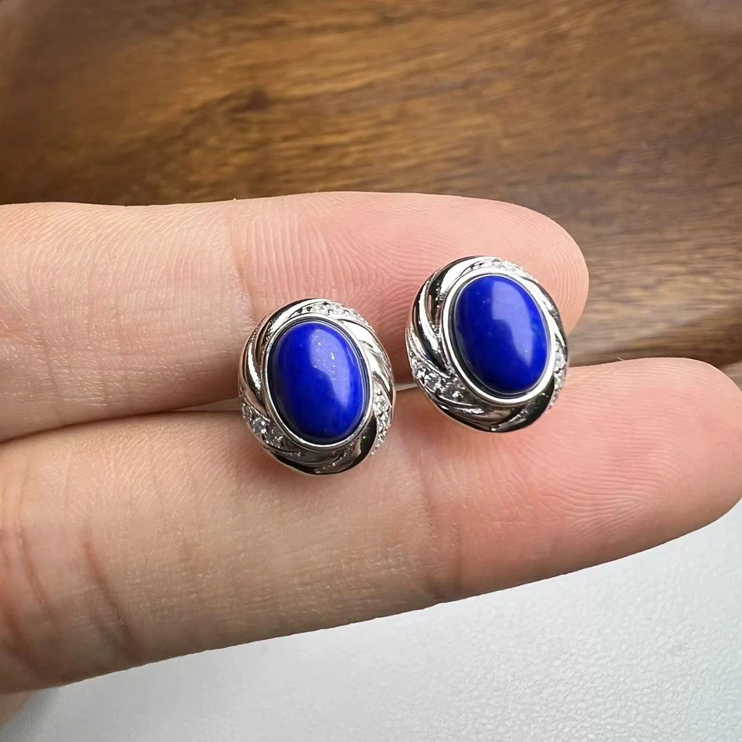 【子选好物】10 ZC26574-S925青金石耳钉-多样性发其一-6×8mm