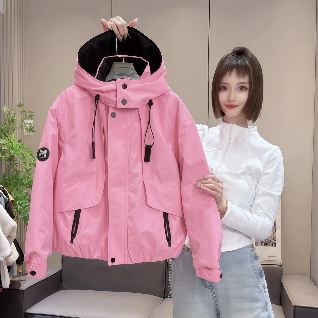 2026冬季新款连帽拼色二棉薄棉透气保暖冲锋衣短外套风衣903