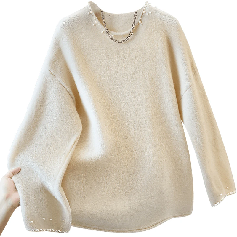 丝柏舍2025春装新款钉珠休闲套头宽松针织衫S51X2235Z