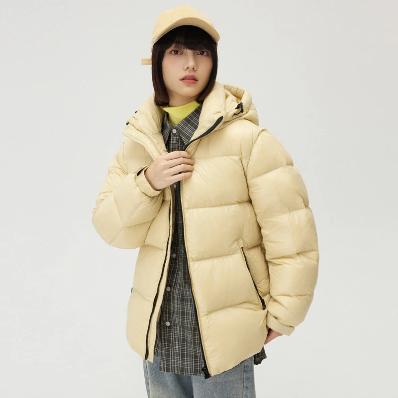 DUCURNO卡其色连帽羽绒服女冬季2025新款休闲气质加厚保暖短外套