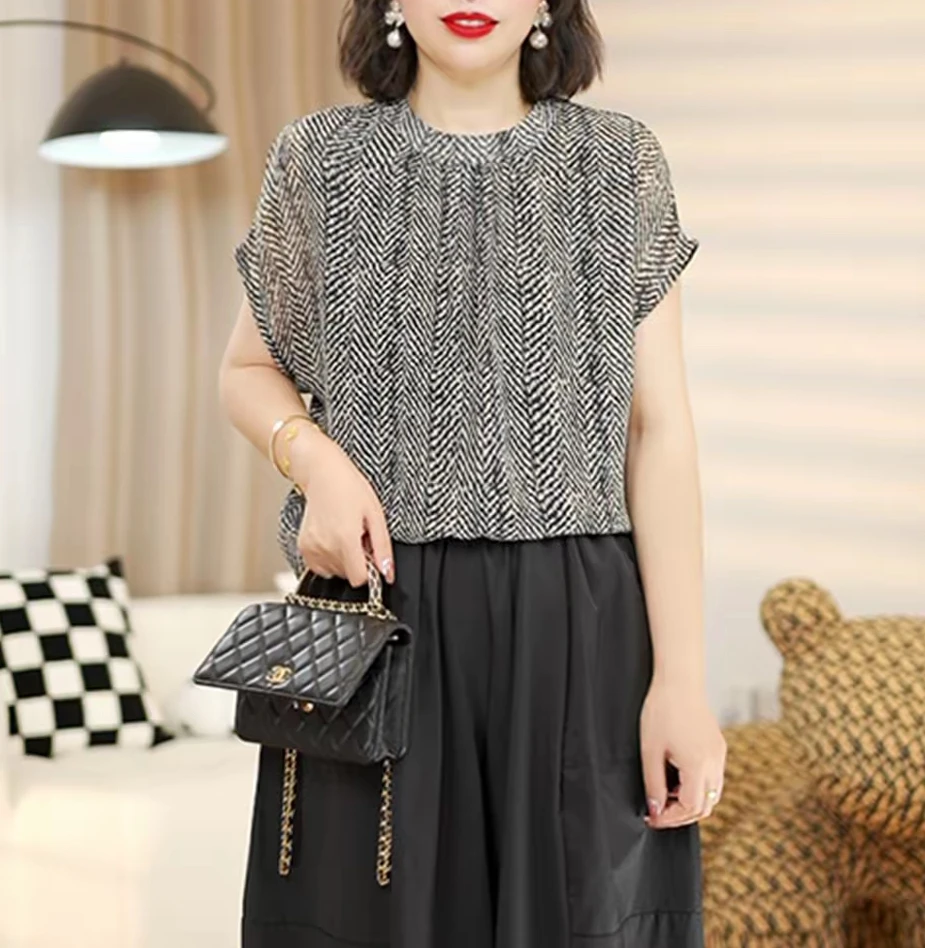 夏季新款韩系气质复古印花两面穿透气T恤洋气时尚百搭减龄衬衫女