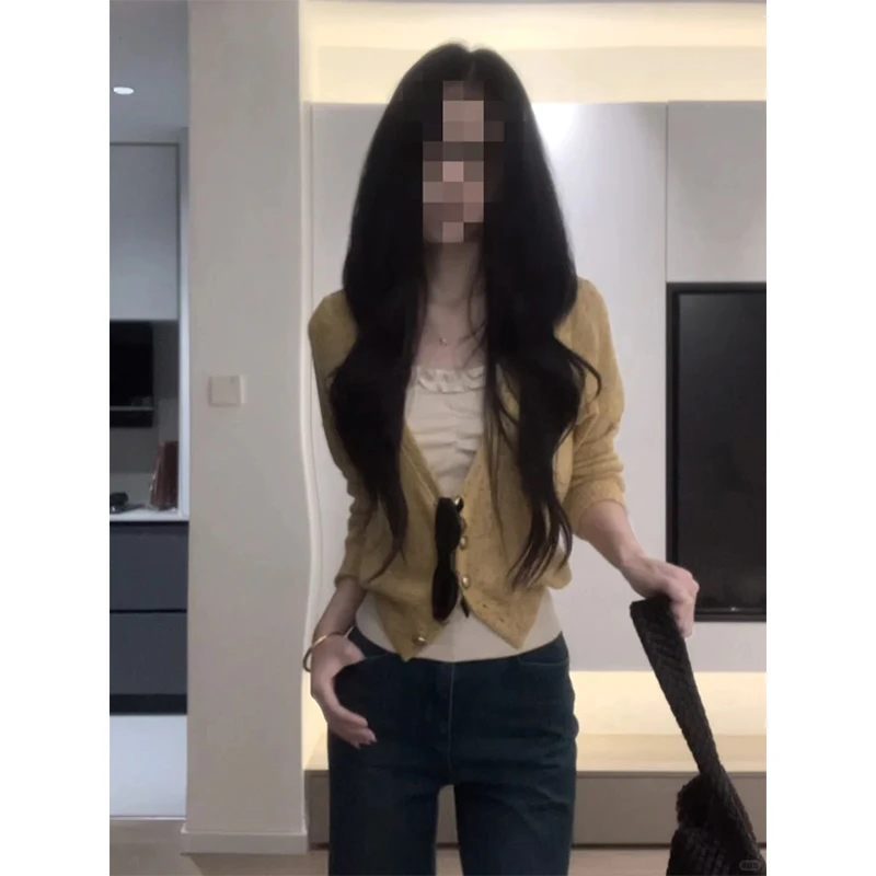 辣妹纯欲风春秋修身显瘦内搭打底短款长袖针织开衫修身直筒休闲裤