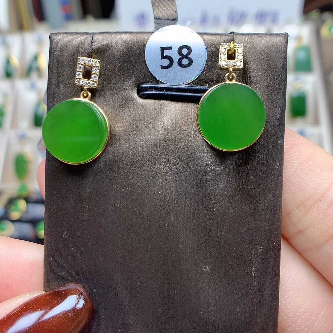 和田玉18K金镶嵌耳饰10