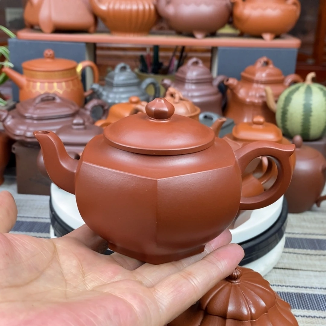 紫砂茶壶六方宫灯260CC原矿朱泥特价
