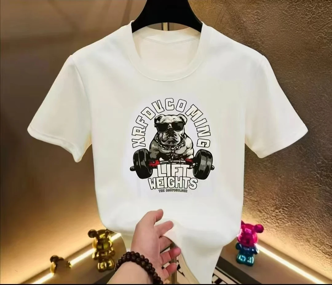 [L5]圆领短袖-民族风男士男款白色夏委半袖宽松印花修身经典