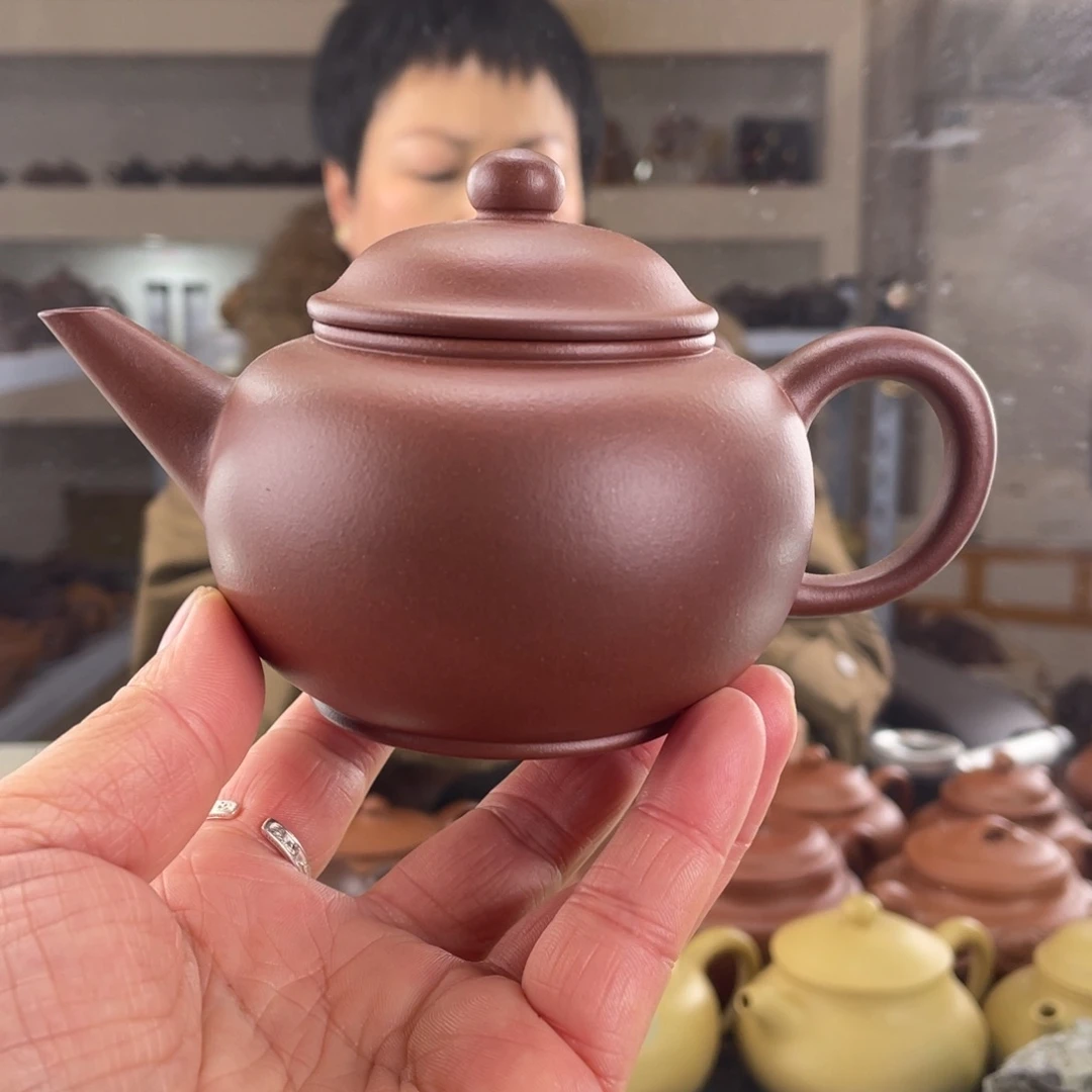 紫砂茶壶红皮龙水平全手工200cc